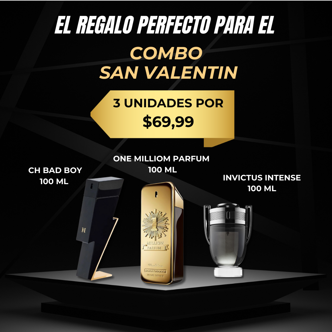 KIT 3 PERFUMES - PROMO SAN VALENTIN - ONE MILLION, BAD BOY, INVICTUS INTENSE
