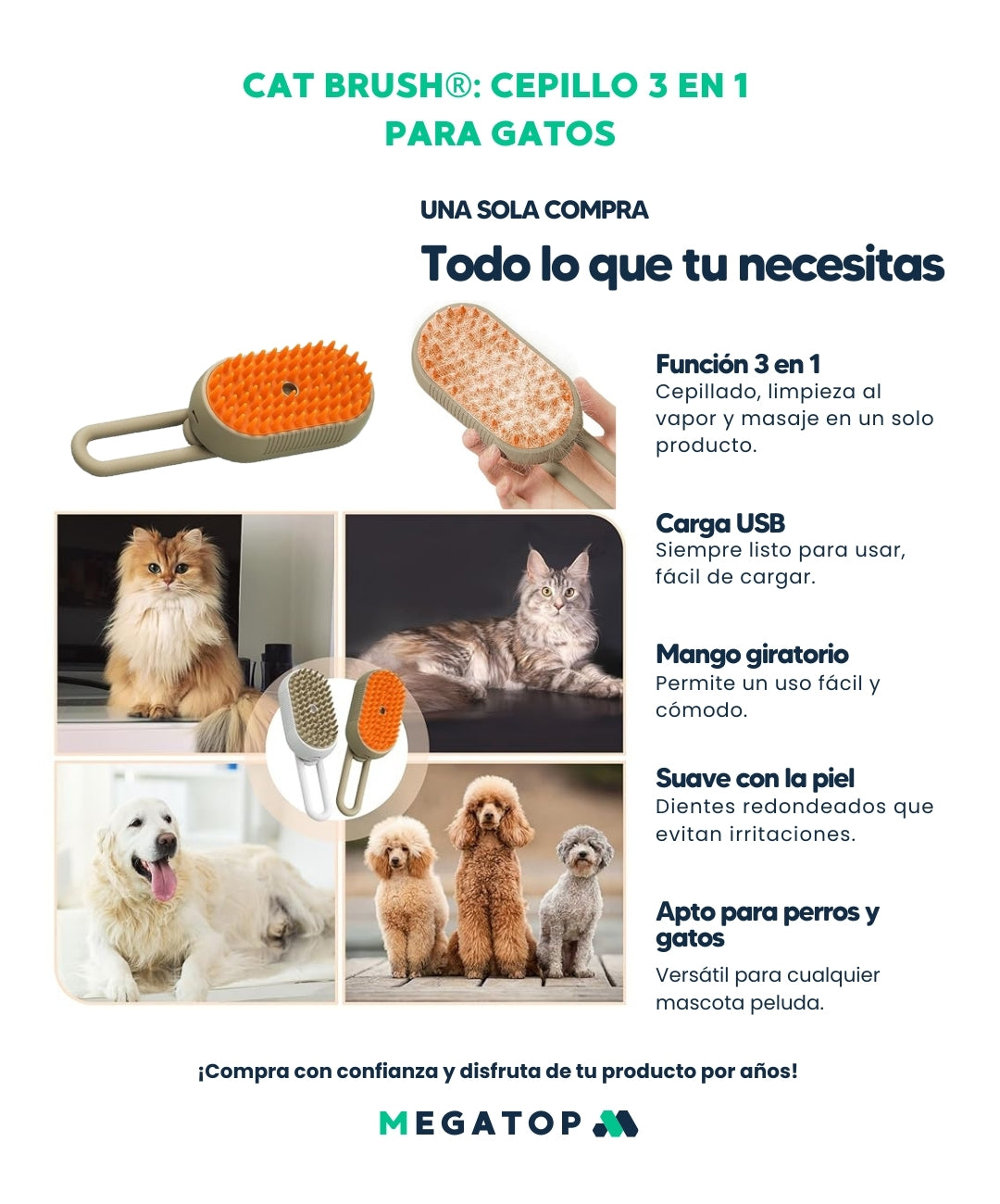 Cat Brush: Cepillo 3 en 1 para gatos